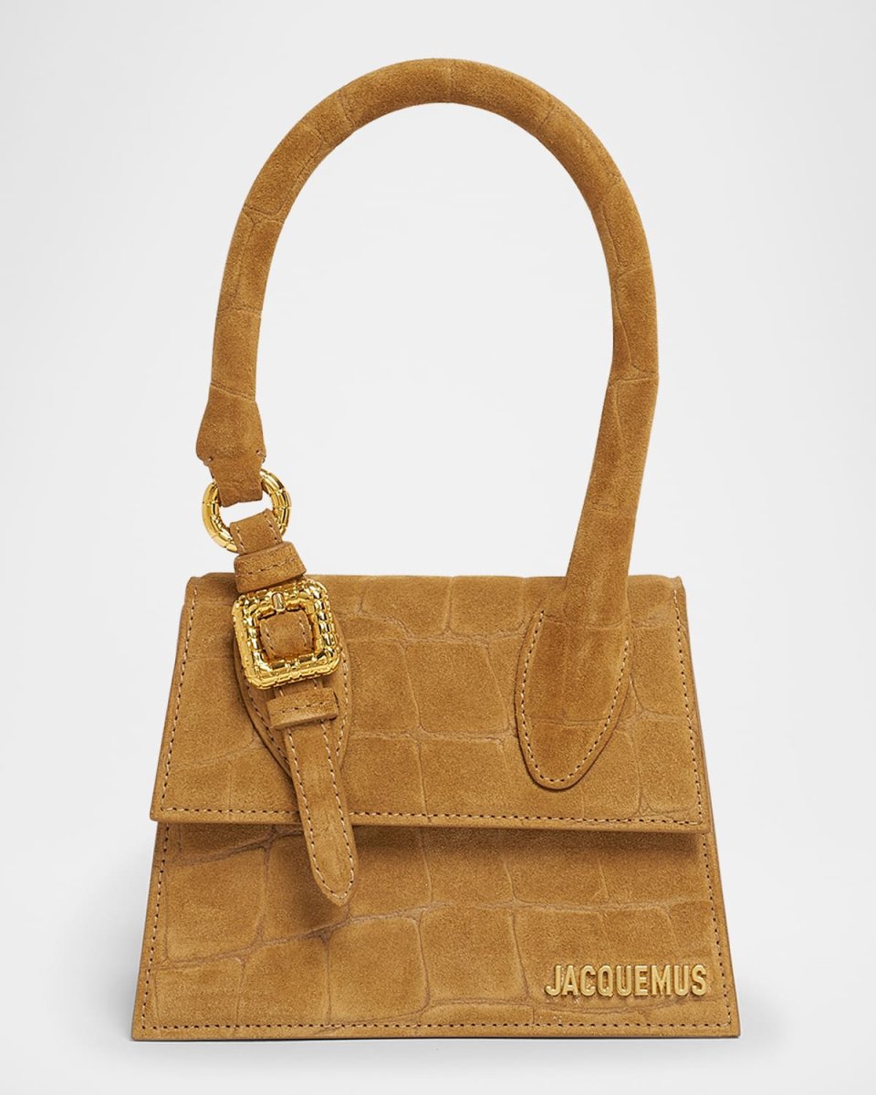 Le Chiquito Moyen Croc-Embossed Suede Top-Handle Bag
